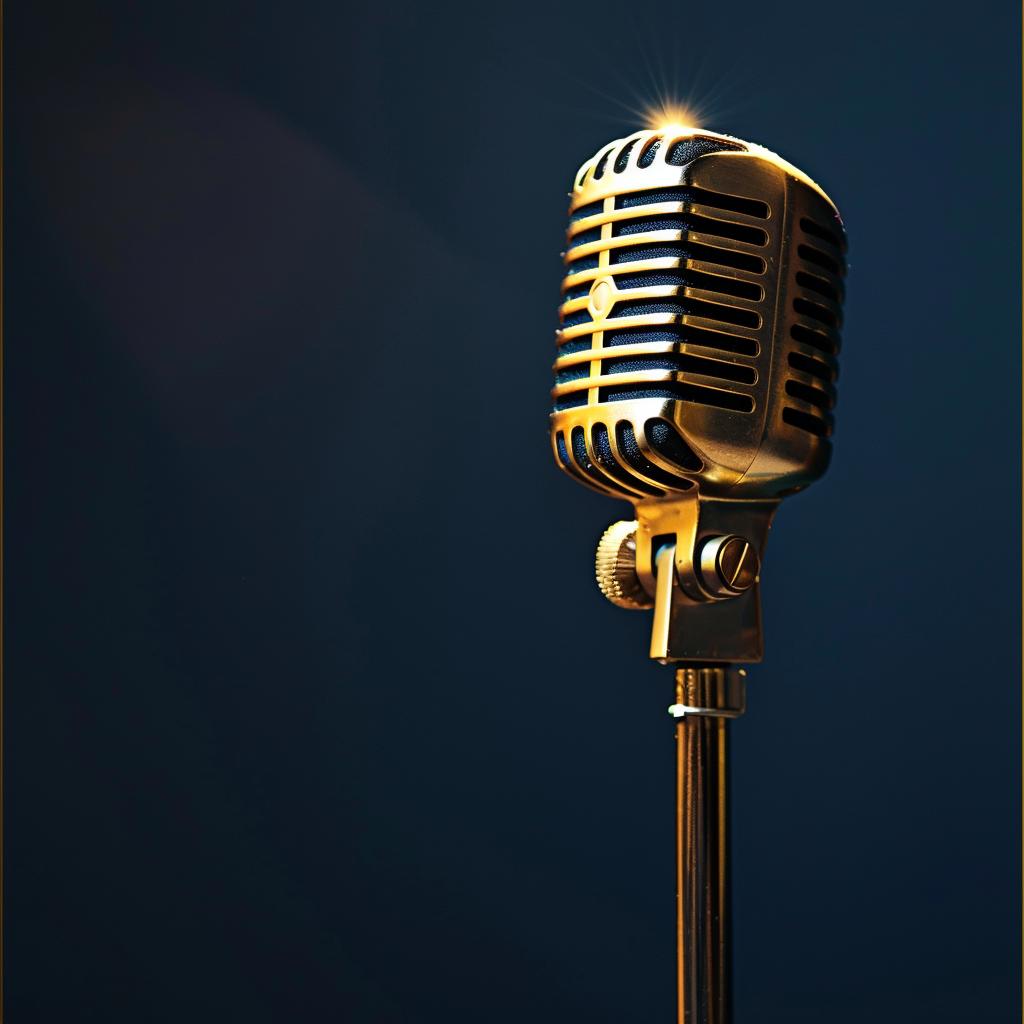 Gold vintage microphone in spotlight — symbol of the irreplaceable individual every business has